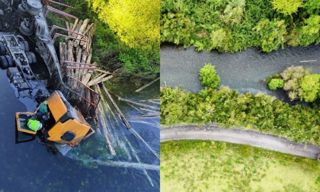Vecinos en alerta por posible contaminación tras volcamiento de camión a río Calcurrupe
