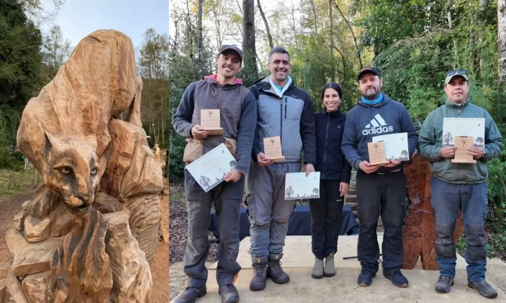 Obra inspirada en el puma gana Concurso de Esculturas de Madera de Huilo Huilo