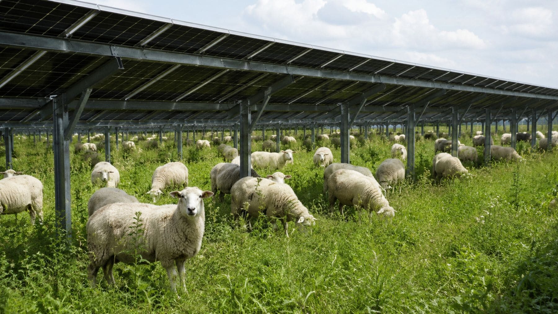 Suena extraño pero Volkswagen ha sustituido las cortadoras de césped por 100 ovejas en una planta solar con 31.000 placas que cubre hasta el 100% del consumo de la fábrica